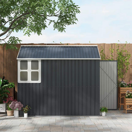 Steel garden tool shed, 4㎡ with window and lock, dark grey