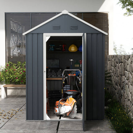 Steel garden tool shed, 4㎡ with window and lock, dark grey