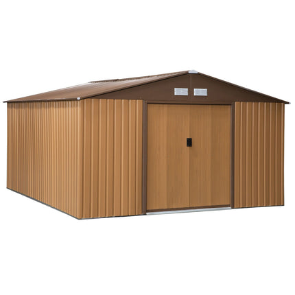 Metal garden tool shed, brown, with base plate, 340x386x200 cm