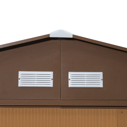 Metal garden tool shed, brown, with base plate, 340x386x200 cm