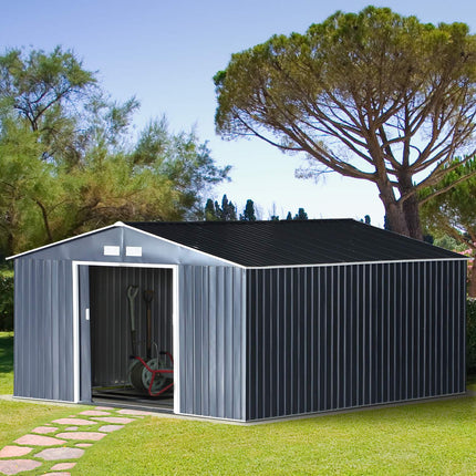 Metal garden shed with foundation, charcoal grey, 340x386x200 cm