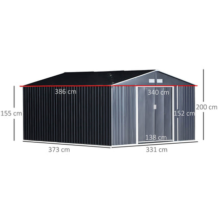 Metal garden shed with foundation, charcoal grey, 340x386x200 cm