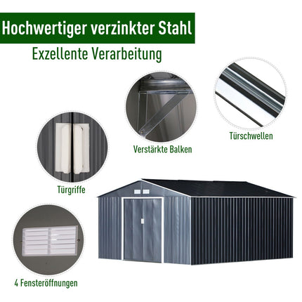Metal garden shed with foundation, charcoal grey, 340x386x200 cm