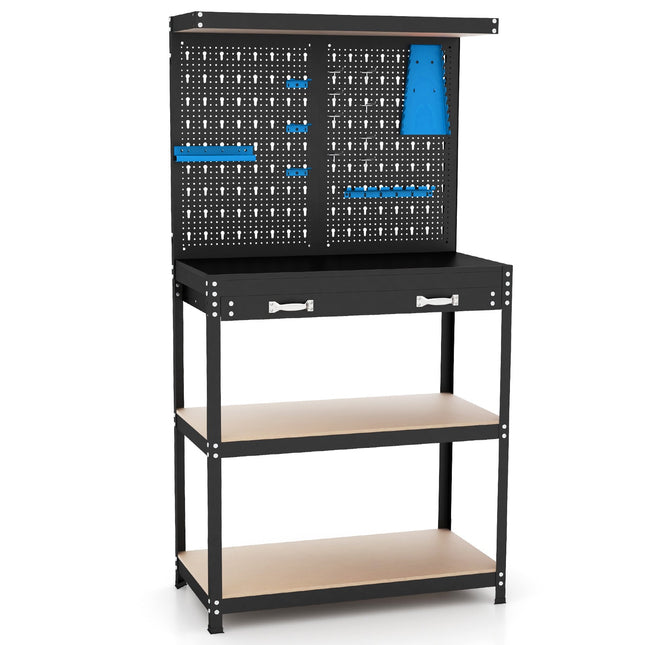 Tool Storage Workbench – Pegboard, Drawer, Shelves, Blue
