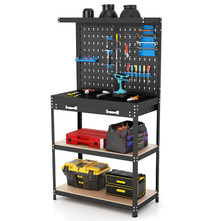 Tool Storage Workbench – Pegboard, Drawer, Shelves, Blue