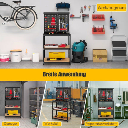 Tool Storage Workbench with Pegboard & 2 Shelves, 81x41x155 cm