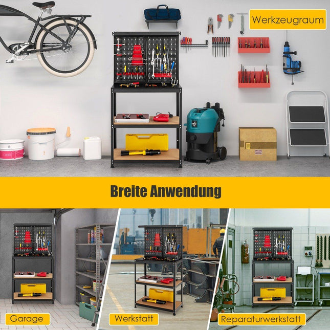 Tool Storage Workbench with Pegboard & 2 Shelves, 81x41x155 cm