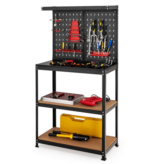 Tool Storage Workbench with Pegboard & 2 Shelves, 81x41x155 cm