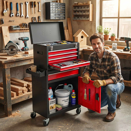 Tool Trolley, Lockable Steel, 5 Drawers, Removable Top