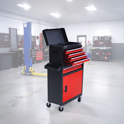 Tool Trolley, Lockable Steel, 5 Drawers, Removable Top