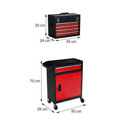 Tool Trolley, Lockable Steel, 5 Drawers, Removable Top