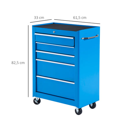Tool Trolley with 5 Drawers, Steel, Blue, Lockable