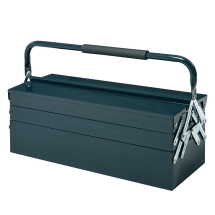 Collapsible steel toolbox, 5 compartments, dark green, 57x21x41 cm