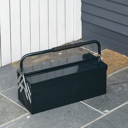 Collapsible steel toolbox, 5 compartments, dark green, 57x21x41 cm