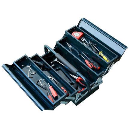 Collapsible steel toolbox, 5 compartments, dark green, 57x21x41 cm