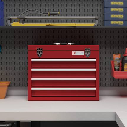 Steel tool box with lock, 4 drawers, top storage, 51 cm