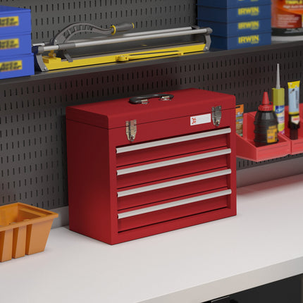 Steel tool box with lock, 4 drawers, top storage, 51 cm