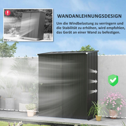 Lockable steel garden shed 1.34m² - Black, pitched roof