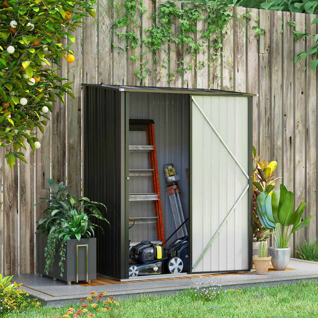 Lockable steel garden shed 1.34m² - Black, pitched roof