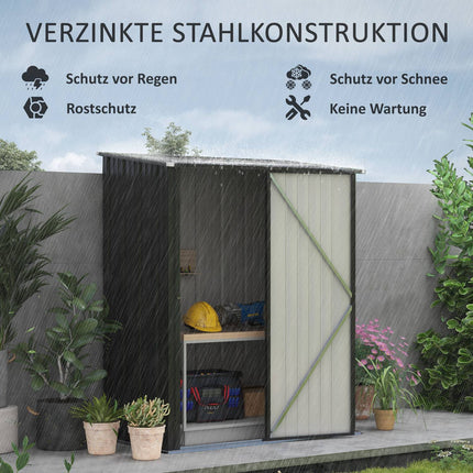 Lockable steel garden shed 1.34m² - Black, pitched roof