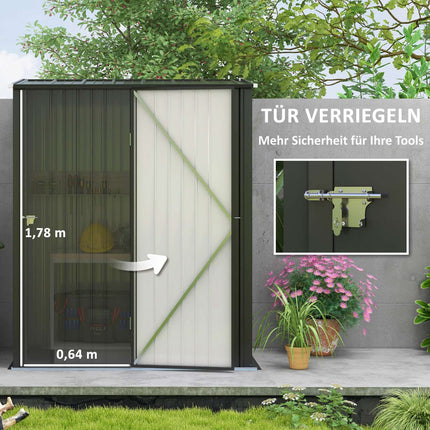 Lockable steel garden shed 1.34m² - Black, pitched roof