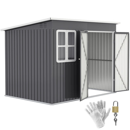 Gereedschapsschuur 4,13 m³, tuinhuis, 260 x 177 x 190 cm, gereedschapsschuur met raam, afsluitbare deur, fietsenstalling, tuinkast van staal, voor achtertuin, tuin, donkergrijs |