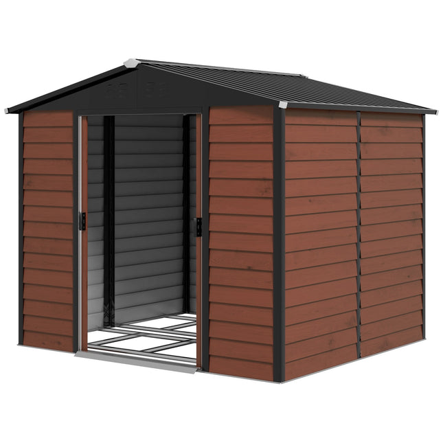 Weather-resistant teak steel Garden shed, 4.4m², sliding door