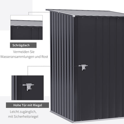 Dark gray metal garden tool shed, 1x1m galvanized steel