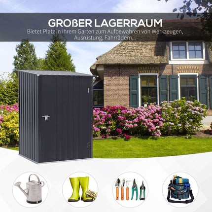 Dark gray metal garden tool shed, 1x1m galvanized steel