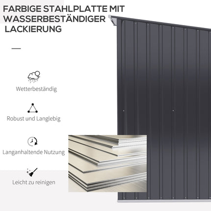 Dark gray metal garden tool shed, 1x1m galvanized steel