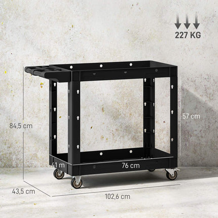 Tool Cart with 2-Tier Shelves, Handle & Wheels