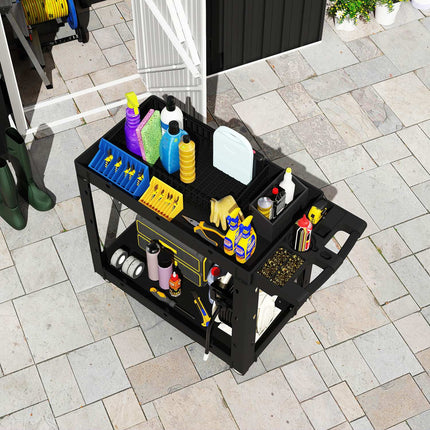Tool Cart with 2-Tier Shelves, Handle & Wheels