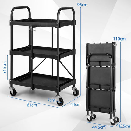 Tool trolley 3 levels folding trolley on wheels 61 x 44 x 96 cm black