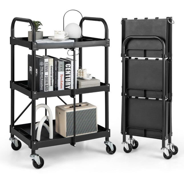 Tool trolley 3 levels folding trolley on wheels 61 x 44 x 96 cm black