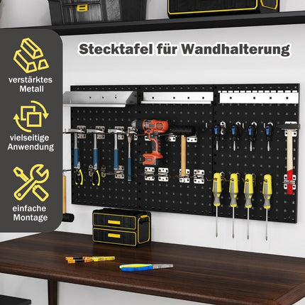 Tool wall tool perforated wall with 3 pegboards &amp; 28 Piece Hanging Accessories Black