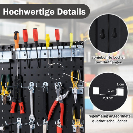 Tool wall tool perforated wall with 3 pegboards &amp; 28 Piece Hanging Accessories Black