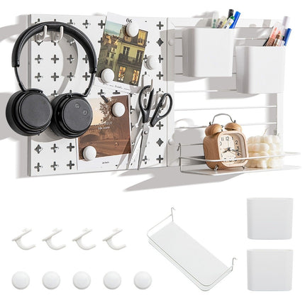 Tool wall with 2 storage containers & 1 storage rack & 5 magnets & 4 hooks pegboard