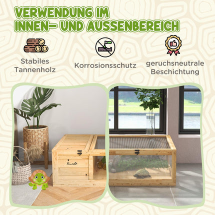Tortoise Enclosure with Two Zones, Fir Wood, 91x60.5x32 cm