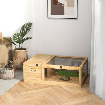 Tortoise Enclosure with Two Zones, Fir Wood, 91x60.5x32 cm