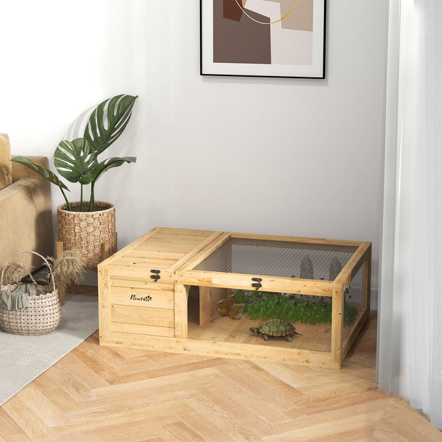 Tortoise Enclosure with Two Zones, Fir Wood, 91x60.5x32 cm