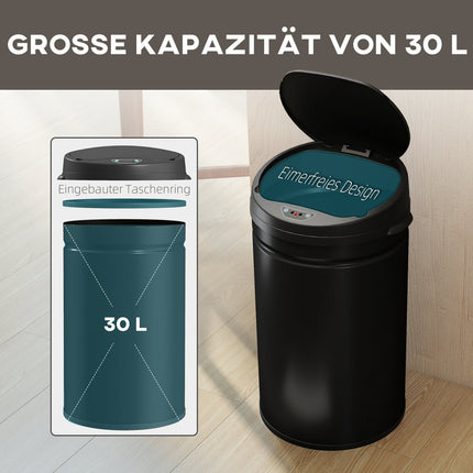 Touchless 30L Stainless Steel Sensor Bin, Soft-Close