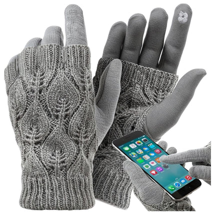 Touchscreen Winter Gloves with Removable Mitten Warmers, Grey, One Size