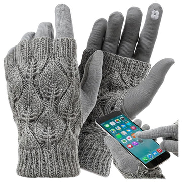 Touchscreen Winter Gloves with Removable Mitten Warmers, Grey, One Size