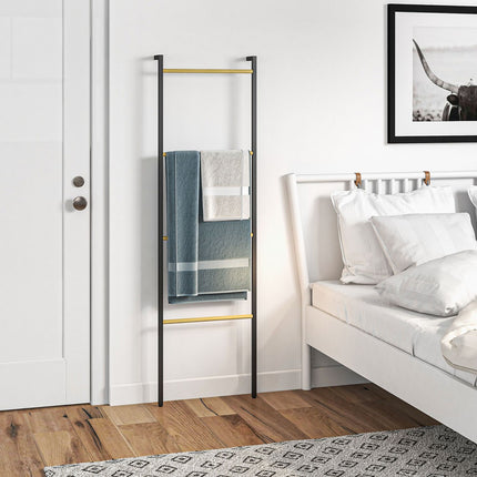 Towel ladder stand, 4-bar steel, space-saving black 49x167.5 cm