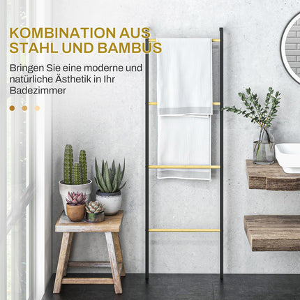 Towel ladder stand, 4-bar steel, space-saving black 49x167.5 cm