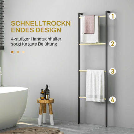 Towel ladder stand, 4-bar steel, space-saving black 49x167.5 cm