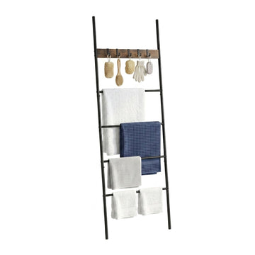 Towel Ladder with 4 Rungs & 5 Hooks – Brown, Steel & MDF
