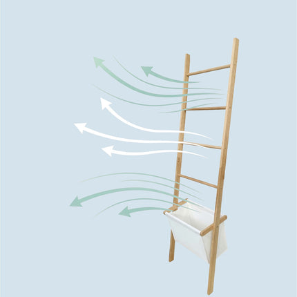 Towel Ladder with Walnut Finish and Laundry Basket