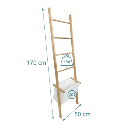 Towel Ladder with Walnut Finish and Laundry Basket