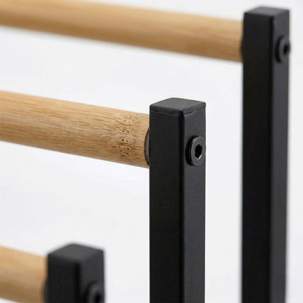 Towel Rack, 3-Bar Freestanding Metal and Bamboo